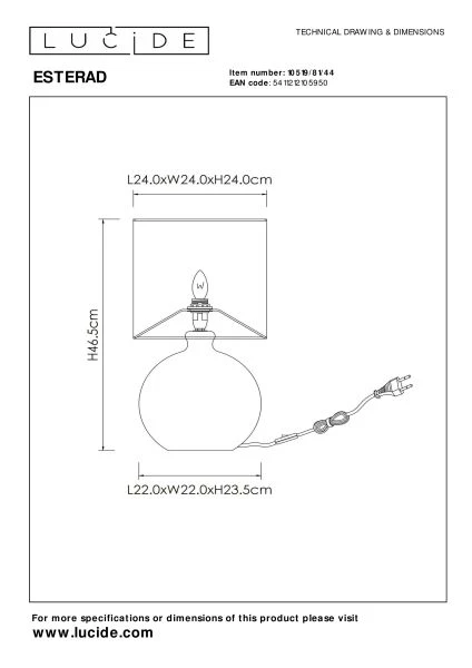 Lucide ESTERAD - Lampe de table Intérieur/Extérieur - 1xE14 - Jaune Ocre - TECHNISCH